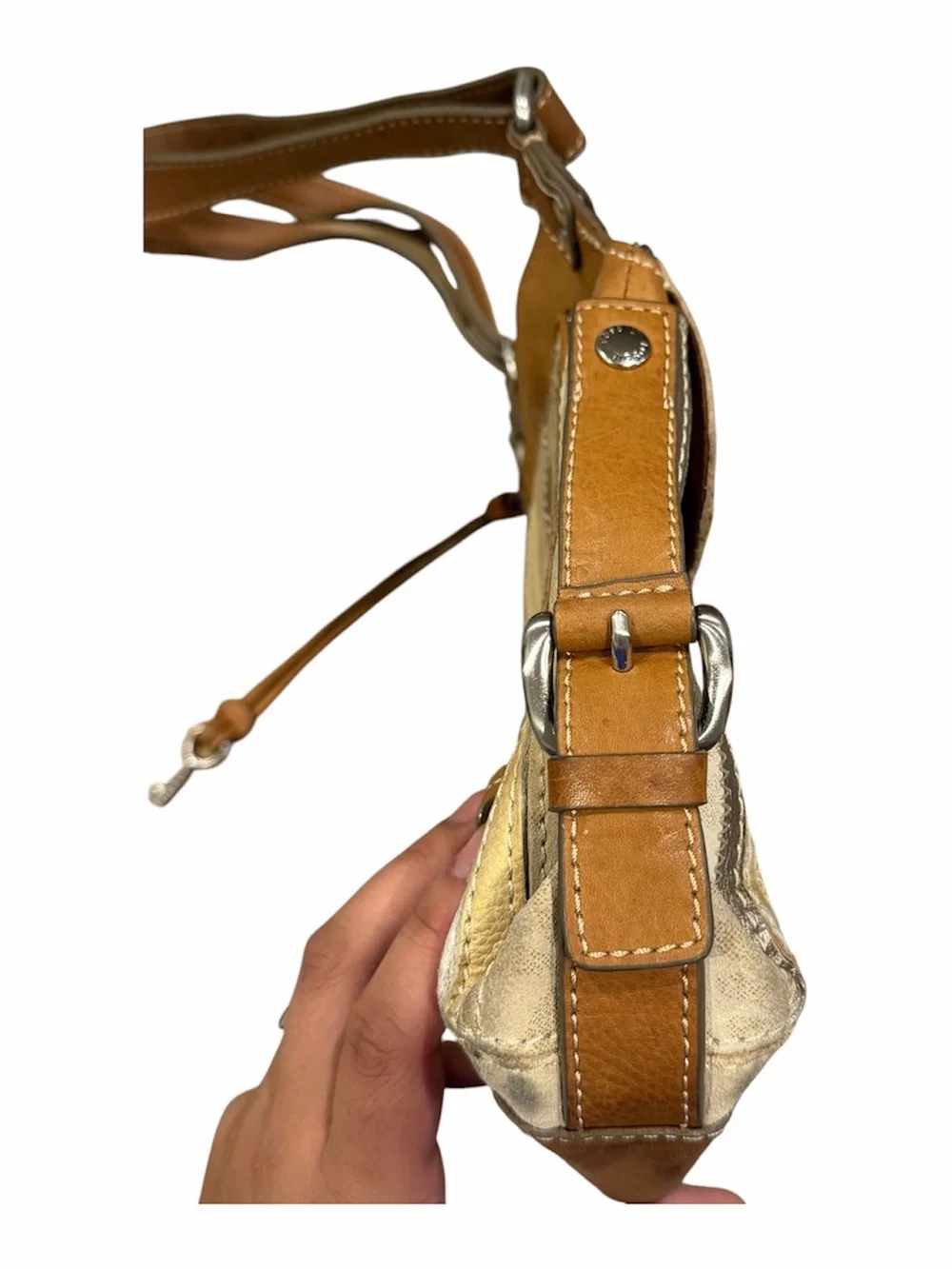 Vintage Fossil Patchwork Metallic Canvas Shoulder Bag